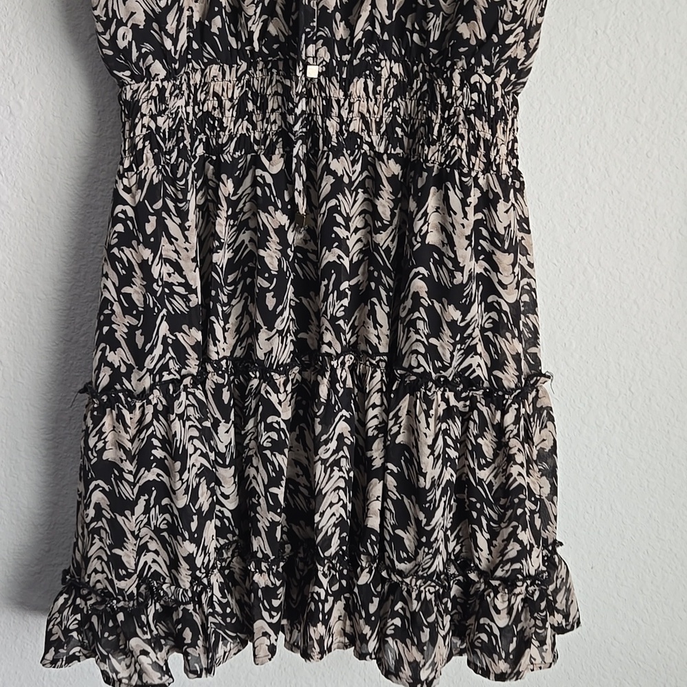 Entro Elegant Black Patterned Tiered Mini Short Dress Bohemian Boho Western - Picture 8 of 12